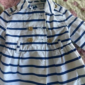 Janie and Jack White and Blue Striped Girls' Pea Coat